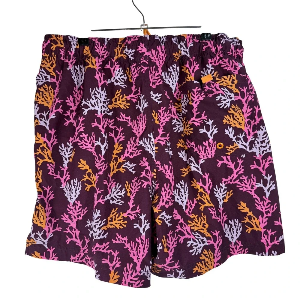 George Swim Trunks Mens L 36-38 Purple Coral Print Beachwear Tropical Summer